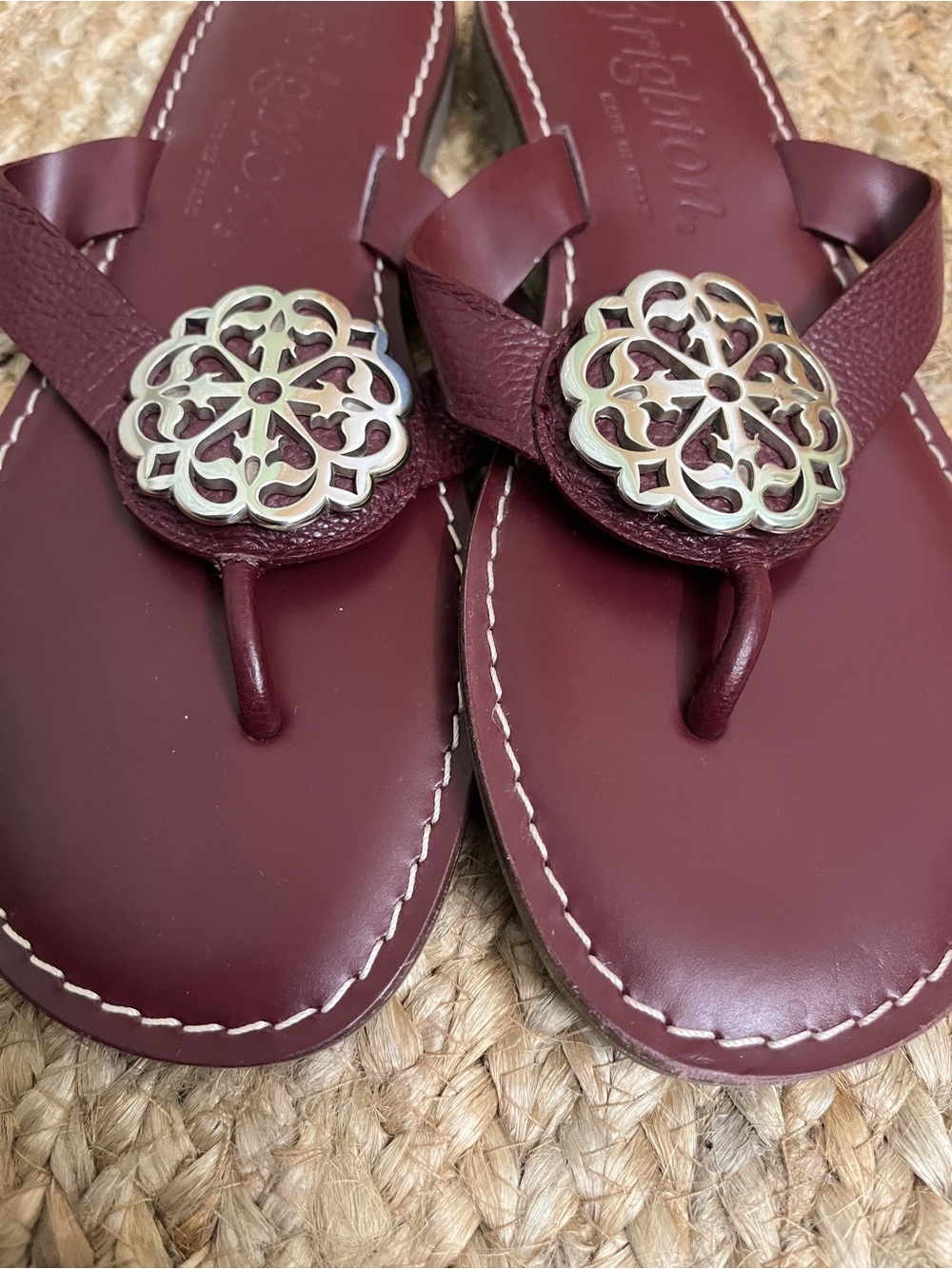 NWT Sz 8 Brighton Maroon Alice Classic Neutrals Leather Sandals Silver Ferrera - Picture 6 of 13